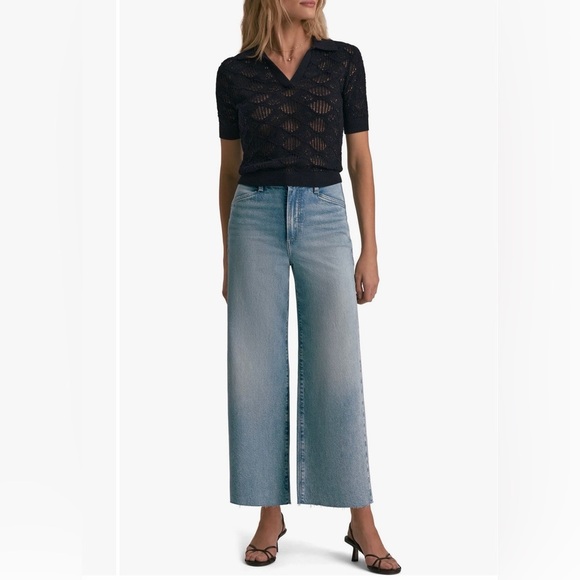 Favorite Daughter Denim - New Favorite Daughter The Mischa Raw Hem Super High Waste Wide Leg Jeans